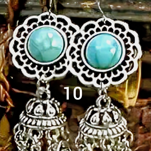 Bohemian Earrings Western Dangle Blue Silver Boho Cowgirl Earrings Rodeo Jewelry - Picture 11 of 16